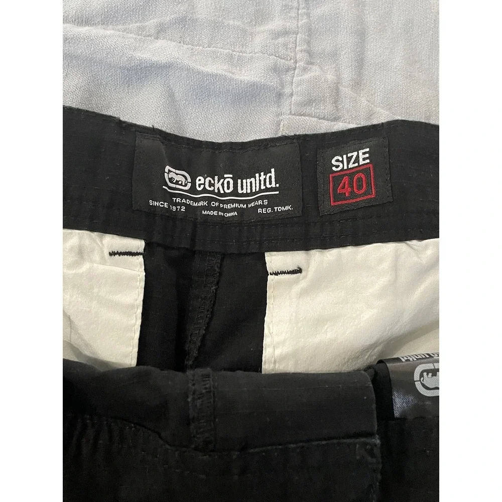 Ecko Unltd Cargo Short Mens 40 Black Outdoor Utility Workwear Lightweight Ties‎